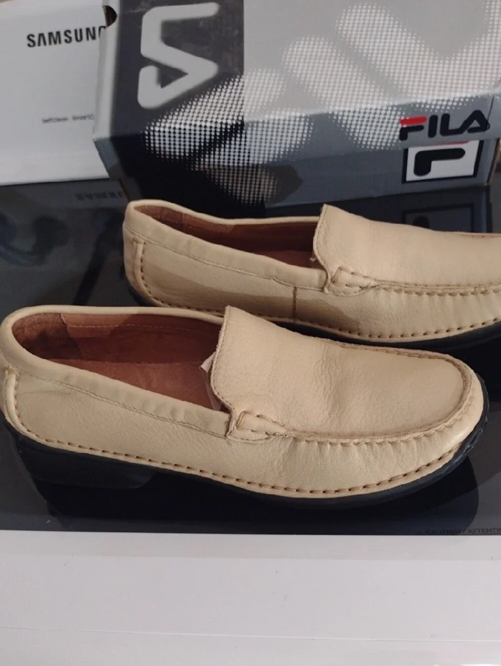 Fila Men's Tan Slip-On Leather Loafers